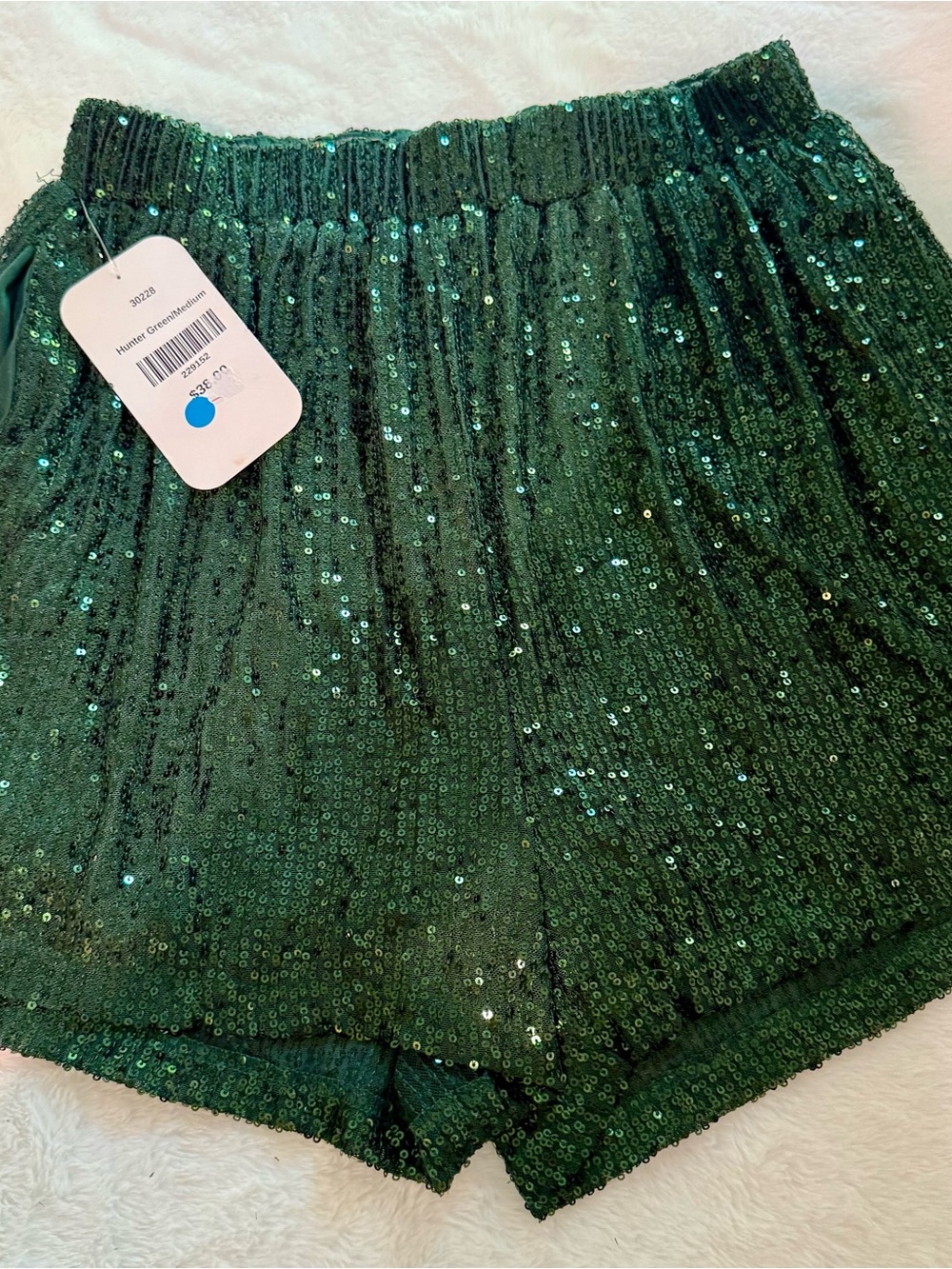 Sequin Elastic-Waist Green Women’s Shorts NWT